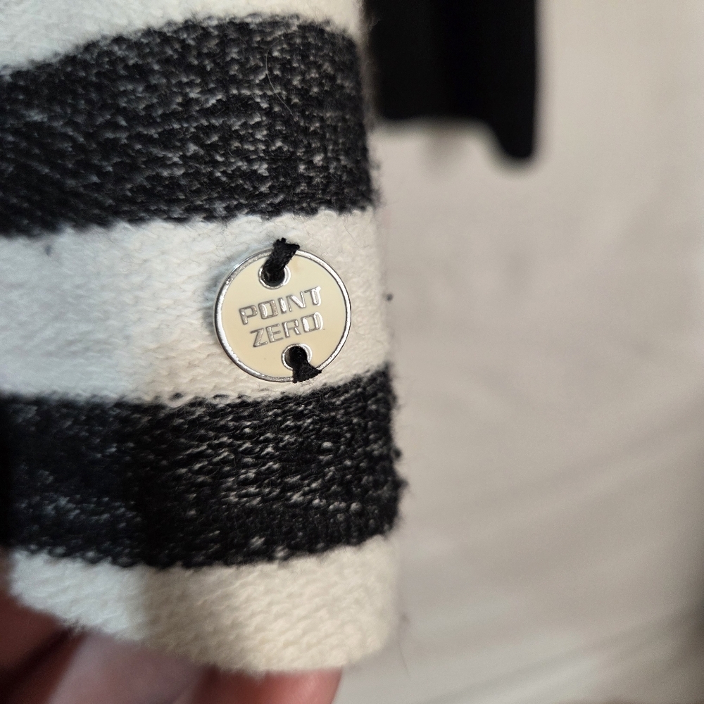 Y2k Striped Sz M Long Sleeve Sweater With Zipper Detail Long Cuff Grunge Goth - Picture 6 of 15